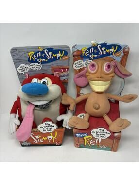 REN and STIMPY 12” Talking Plush YEAR Set of 2 Original Boxes Collectible Mattel
